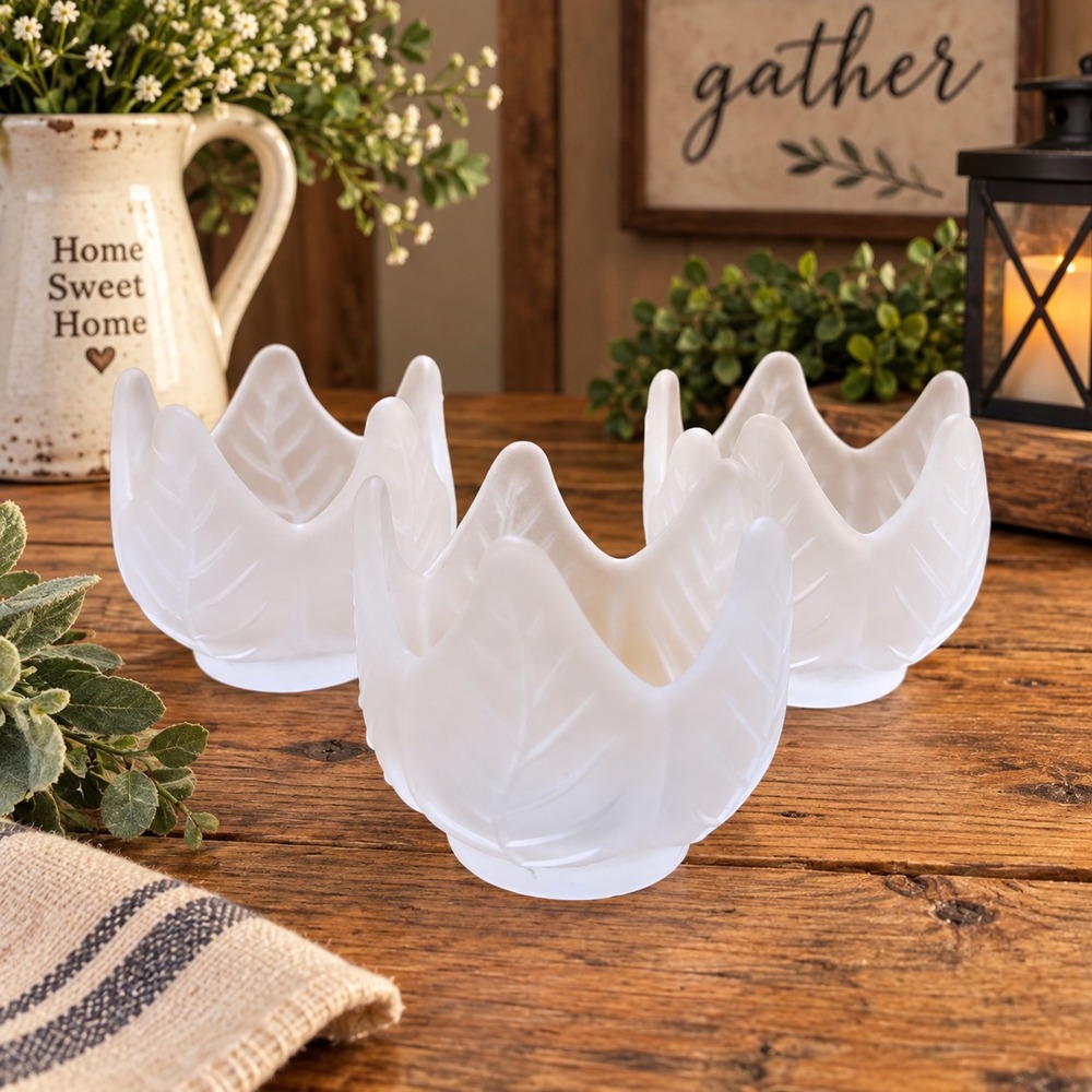 Vintage PartyLite Frosted Glass Lotus Blossom Tealight Candle Holders Trio P0290